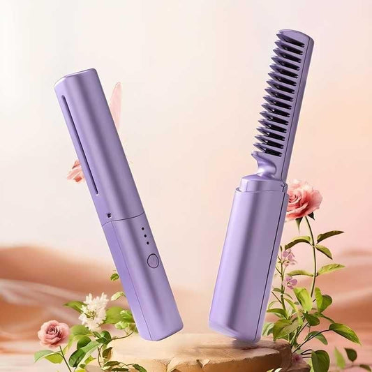 Rechargeable Cordless Hair Straightener Brush – Portable Mini Comb for Smooth & Frizz-Free Hair